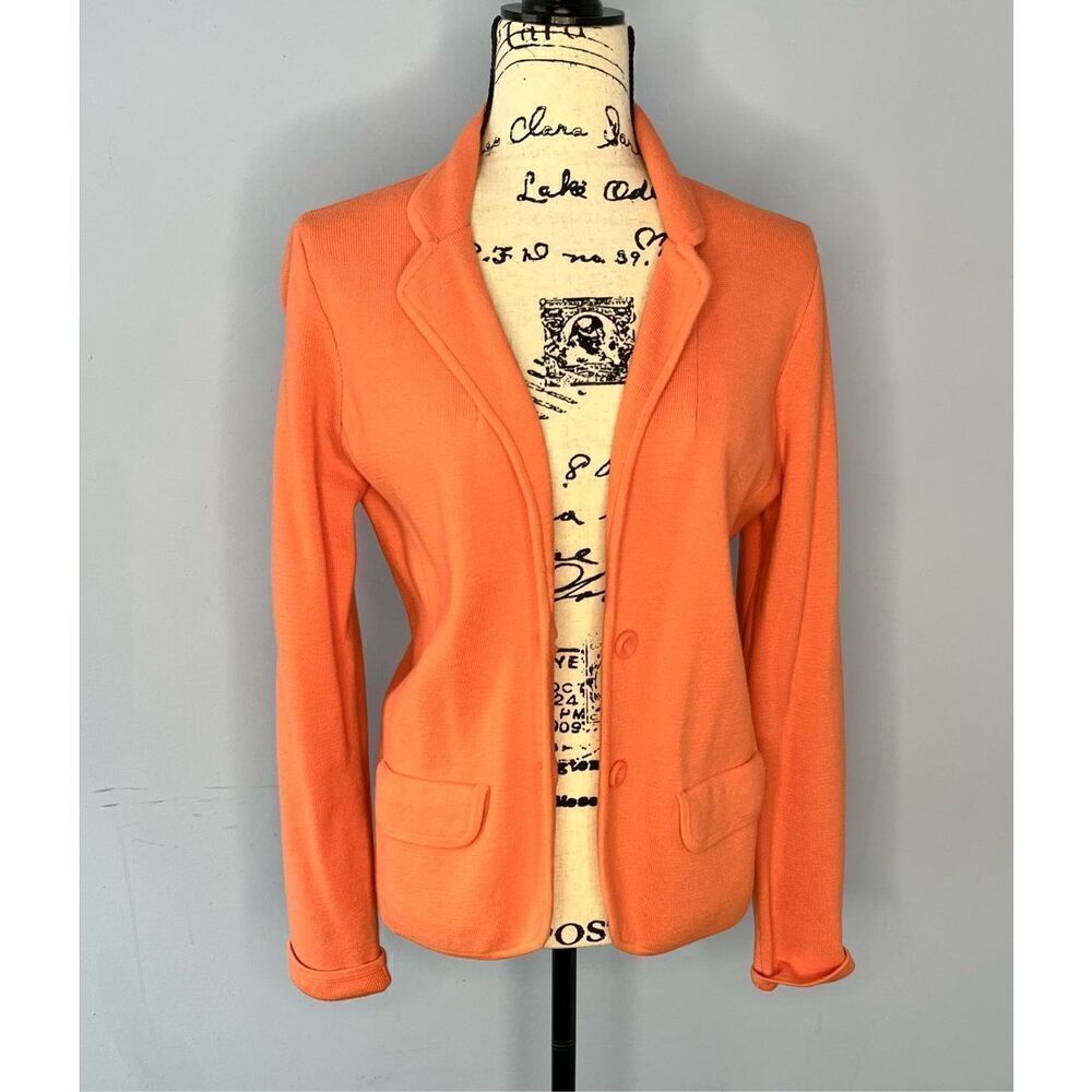 Ann Taylor Women's Size Medium Coral Orange Wool Blend Open Front Jacket Coat